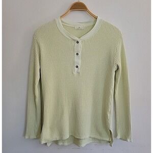 T. La Anthropologie Waffle Knit Henley Shirt Small Oversized Casual Layering